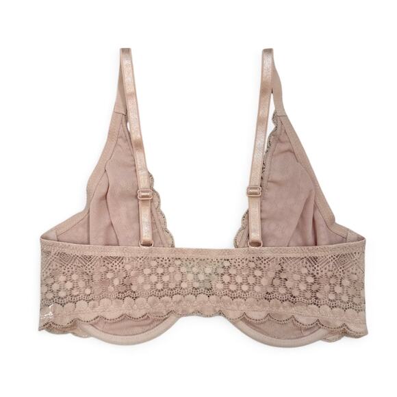 Women's Spaghetti Strappy Non-Padded Light Pink Lacy Underwired Bralette Bra 36D - Picture 4 of 5